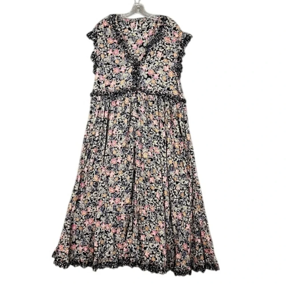 Free People Milania Midi Dress Womens S Floral Flowy Boho Oversized Peasant